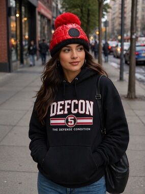NWT DKNYC Red Quilted Hat with Black Pom-Pom